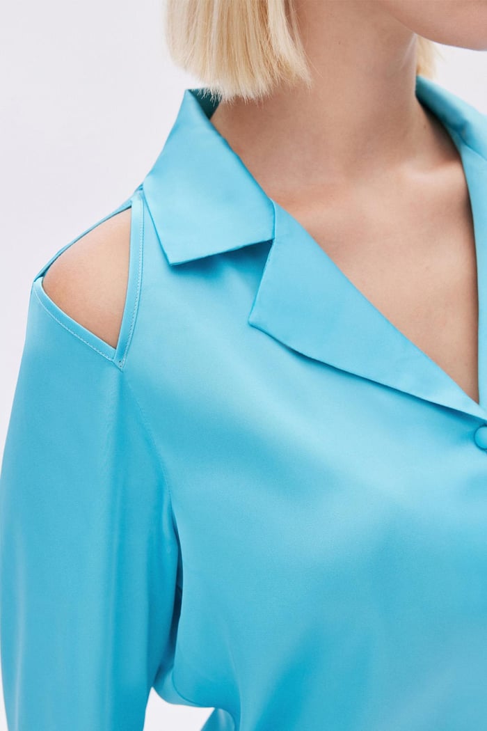 Leyiza Elu Mavisi Uzun Saten Pijama Takımı