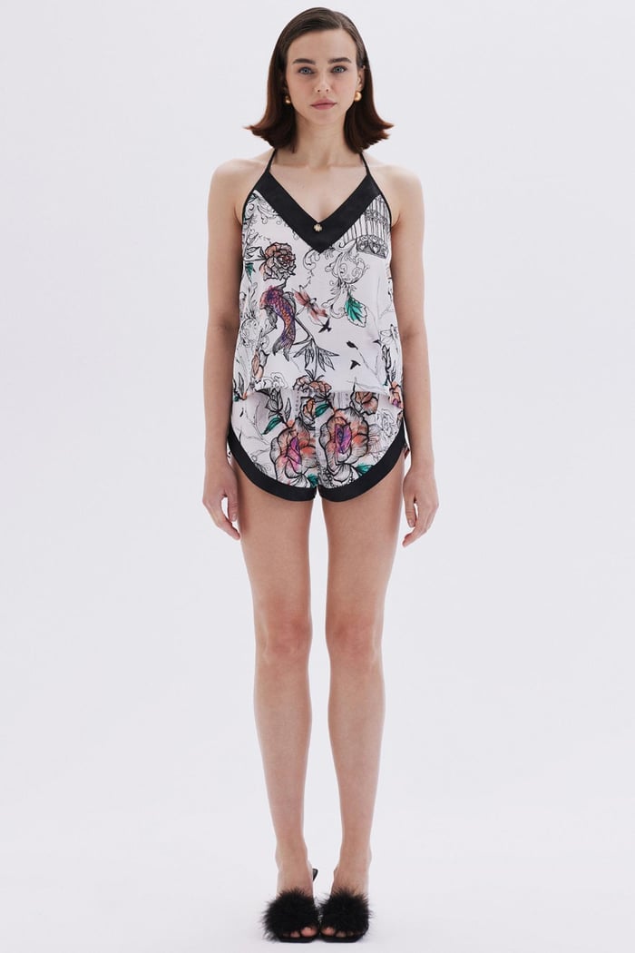 Maison Royale Desenli Saten Detaylı Askılı Kısa Viskon Pijama Takımı