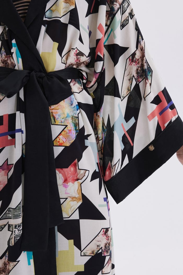 Mixte Desenli Saten Detaylı Uzun Viskon Sabahlık / Kimono