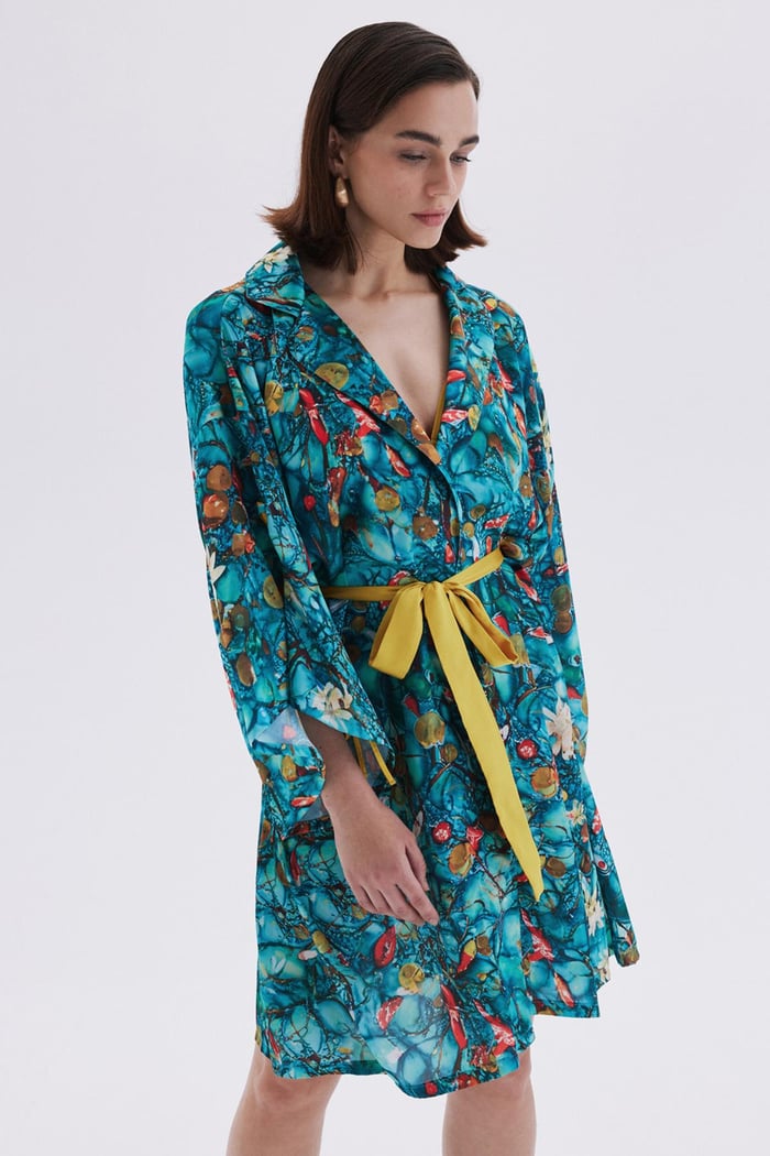 Montes Bond Patterned Satin Morning Grown/Kimono