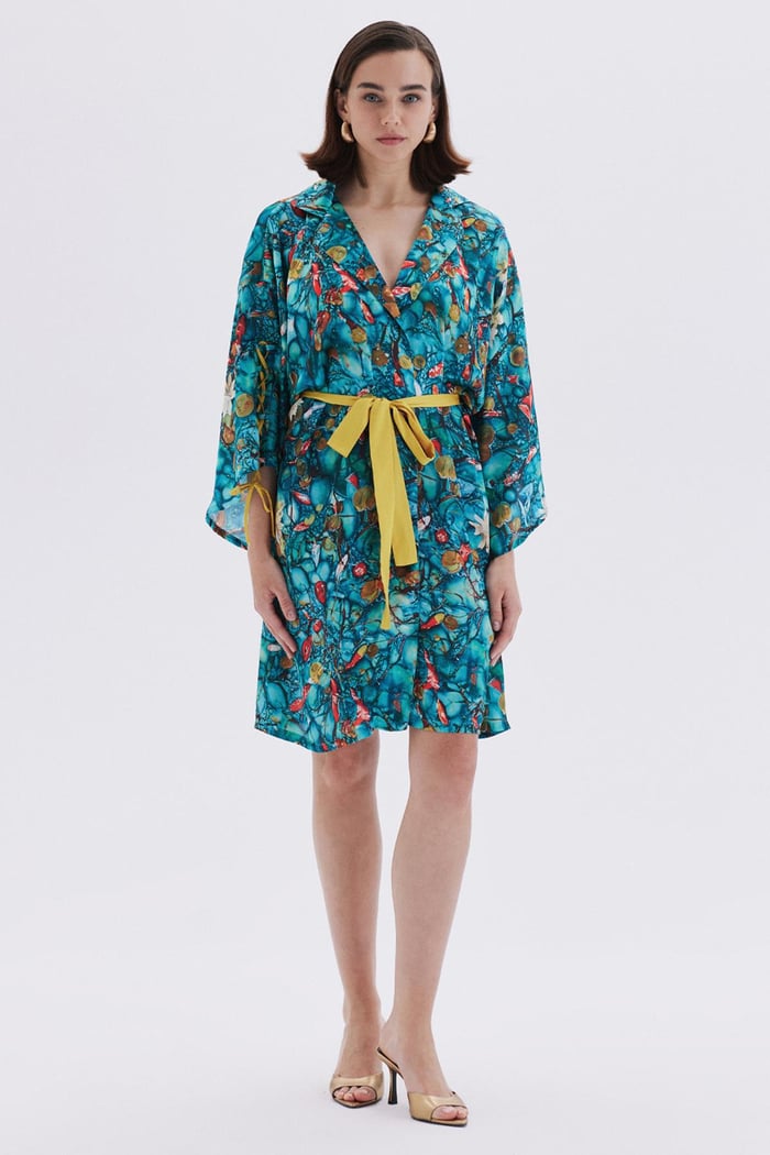 Montes Bond Patterned Satin Morning Grown/Kimono