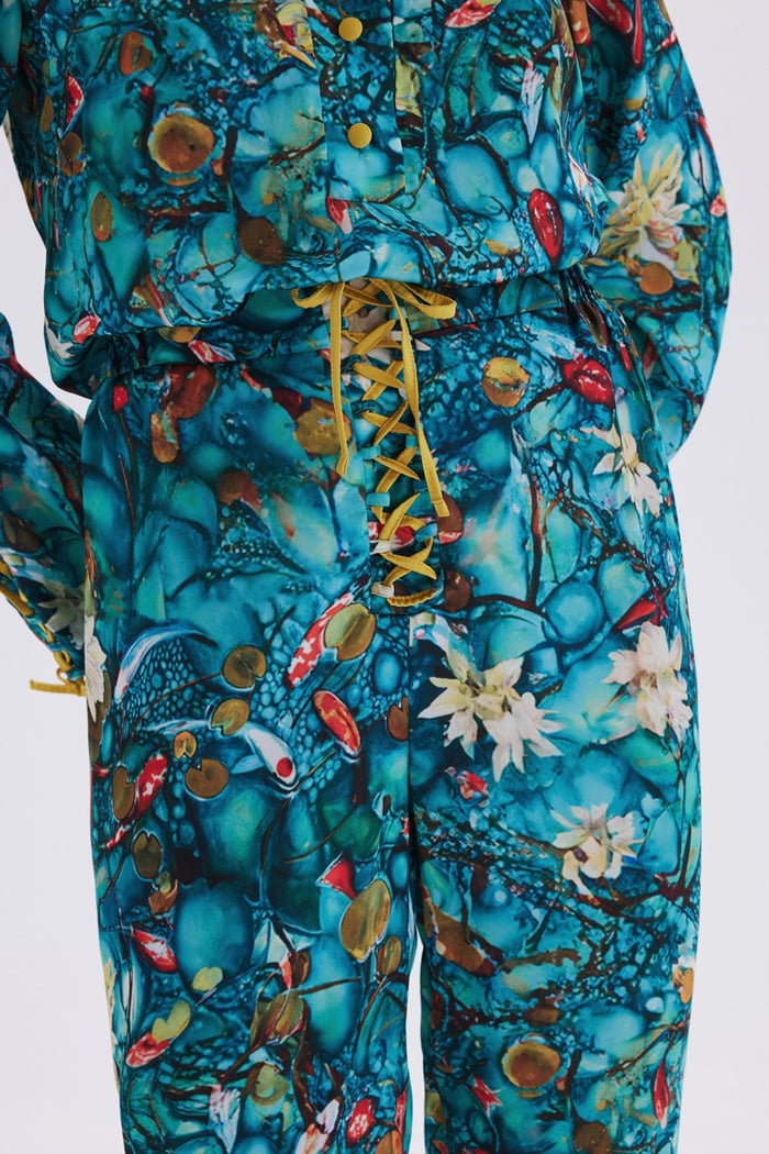 Monets Bond Desenli  Uzun Saten Pijama Takımı