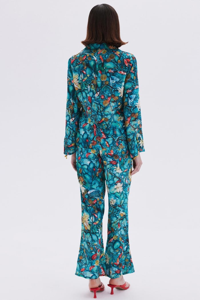 Monets Bond Desenli  Uzun Saten Pijama Takımı