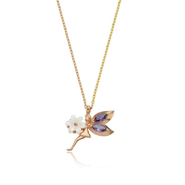 Ametist Taşlı Manolya Çiçeği Masumiyet Perisi Rosegold Flowers Gümüş Kolye