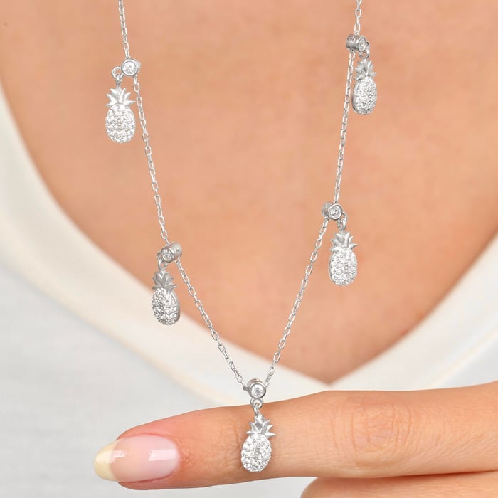 Ananas Sepeti Choker Gümüş Şans Kolye