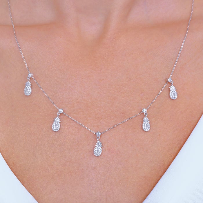 Ananas Sepeti Choker Gümüş Şans Kolye