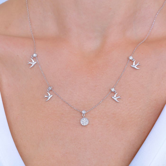 Kırlangıç Dansı Choker Gümüş Şans Kolye
