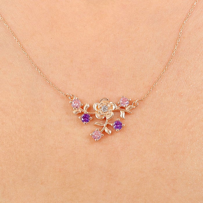 Mix Taşlı Işıltı Yankısı Rosegold Gümüş Kolye
