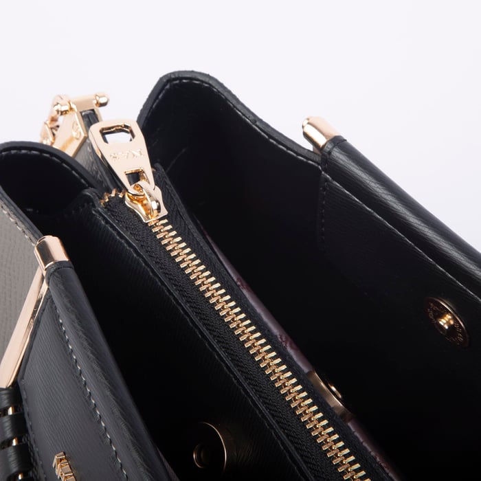 Nas Bag Kadın Şık Zincirli El ve Omuz Çantası Midiboy Gri Siyah Long   27x 19 cm 