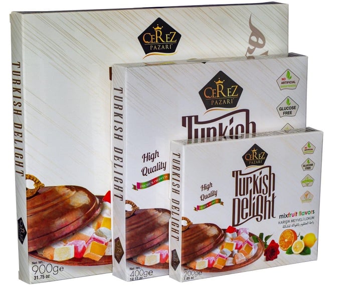 Karışık Meyve  Aromalı Lokum (Glikozsuz, Vegan Lokum) 400g