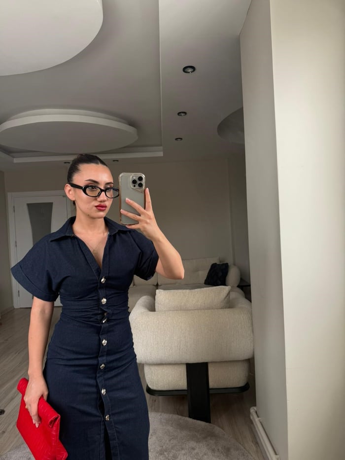 Belden Oturmalı Denim Elbise - LF016