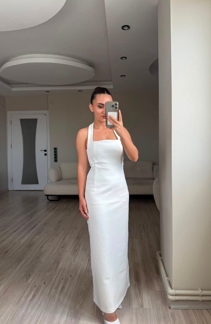 BOYUNDAN ASKILI MİDİ ELBİSE - LF064