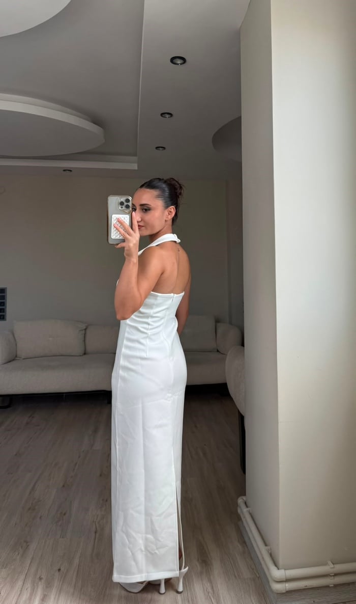 BOYUNDAN ASKILI MİDİ ELBİSE - LF064