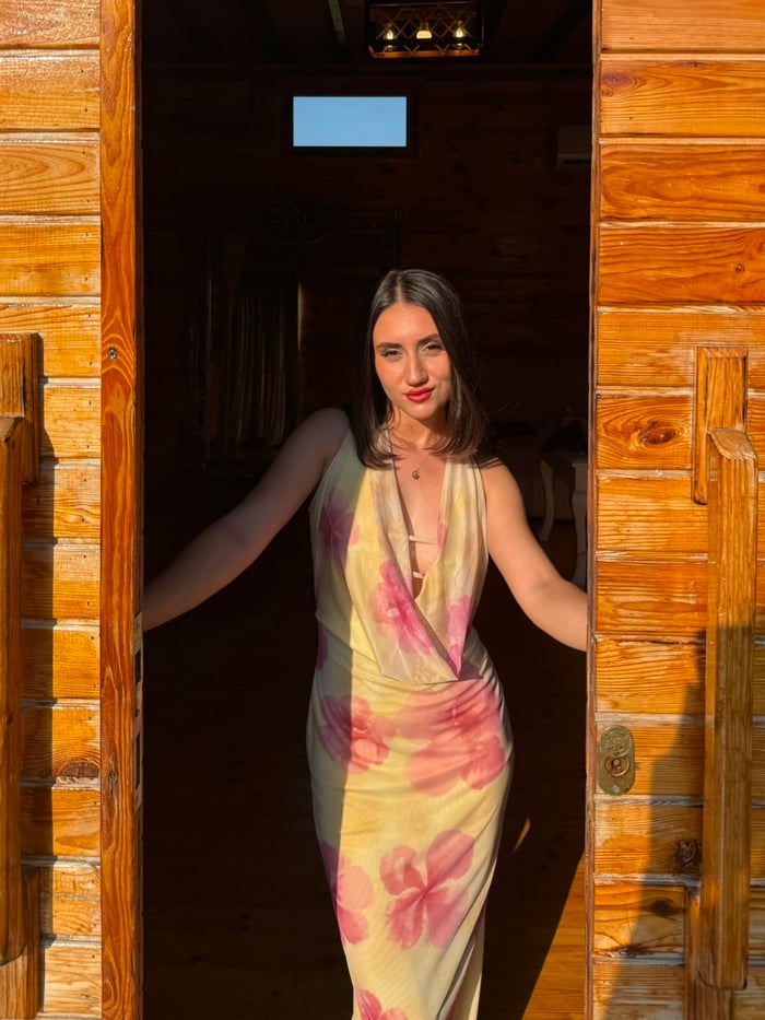 FLORAL DESEN LİKRALI MAXİ TÜL ELBİSE - LF044