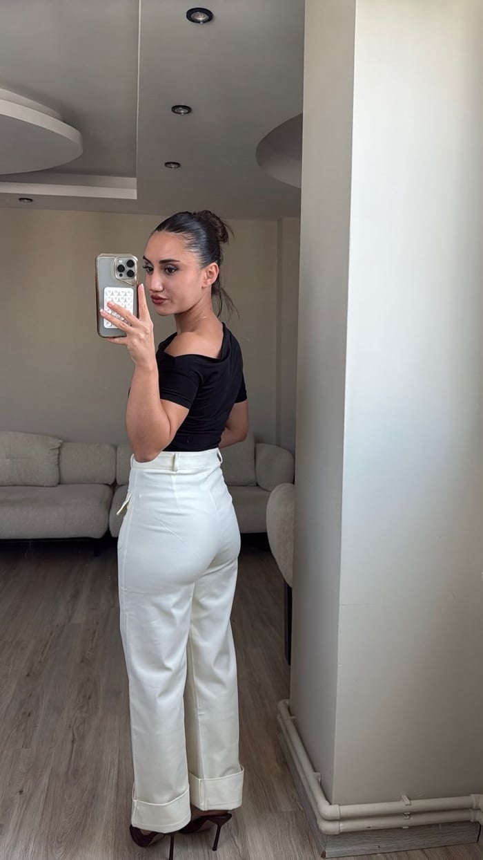 GOLD TOKA DETAYLI DOUBLE PAÇA YÜKSEK BEL PANTOLON- LF067