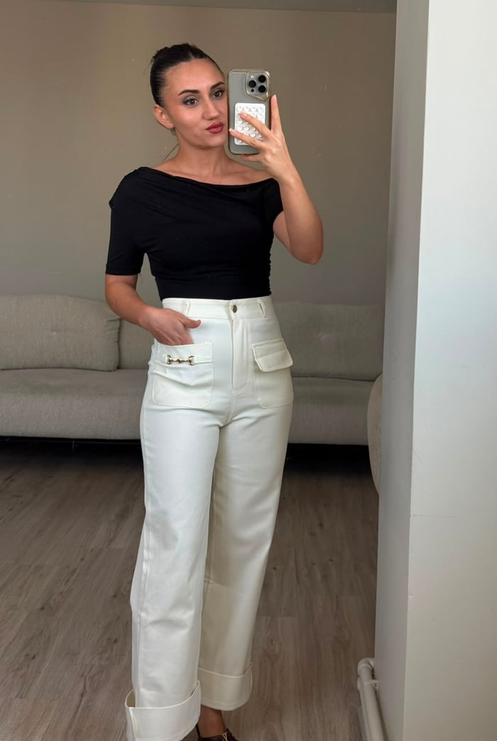 GOLD TOKA DETAYLI DOUBLE PAÇA YÜKSEK BEL PANTOLON- LF067