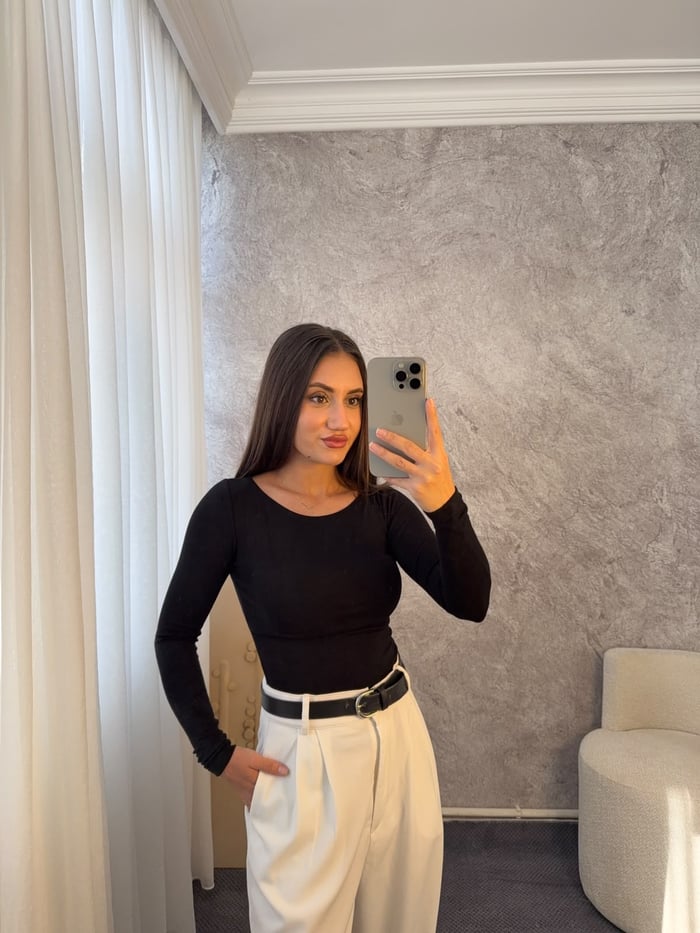 KAYIK YAKA UZUN KOLLU BODY - LF128
