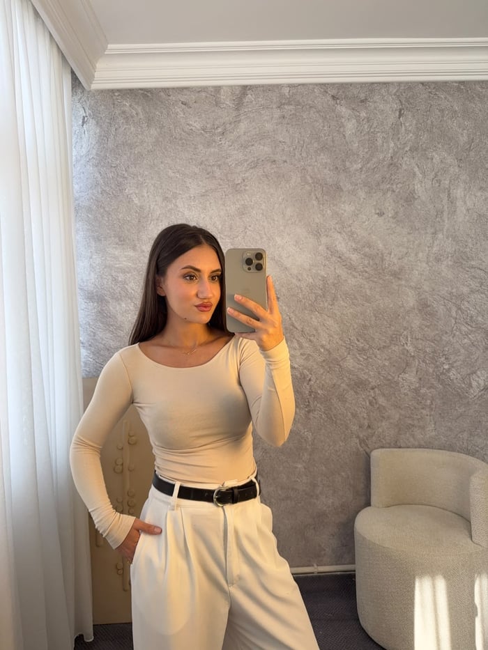 KAYIK YAKA UZUN KOLLU BODY - LF128