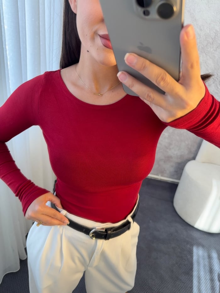 KAYIK YAKA UZUN KOLLU BODY - LF128