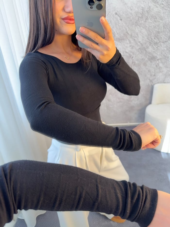 KAYIK YAKA UZUN KOLLU BODY - LF128