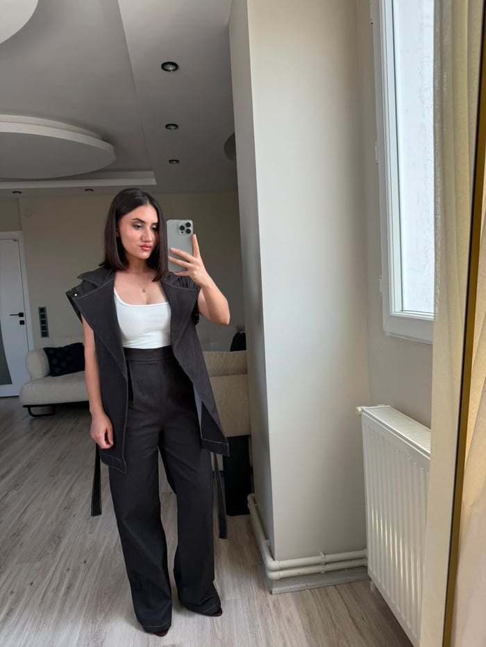 KEMERLİ PREMIUM KOT YELEK TAKIM - LF026
