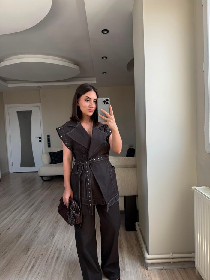 KEMERLİ PREMIUM KOT YELEK TAKIM - LF026