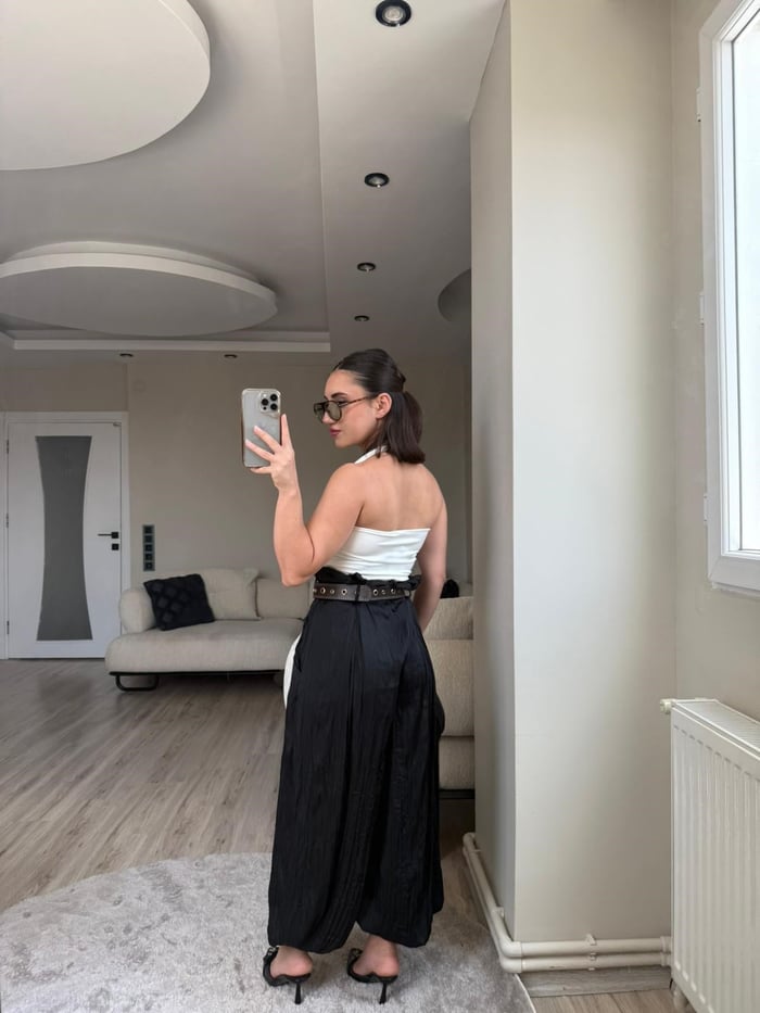 Kemerli Saten Şalvar Pantolon - LF017