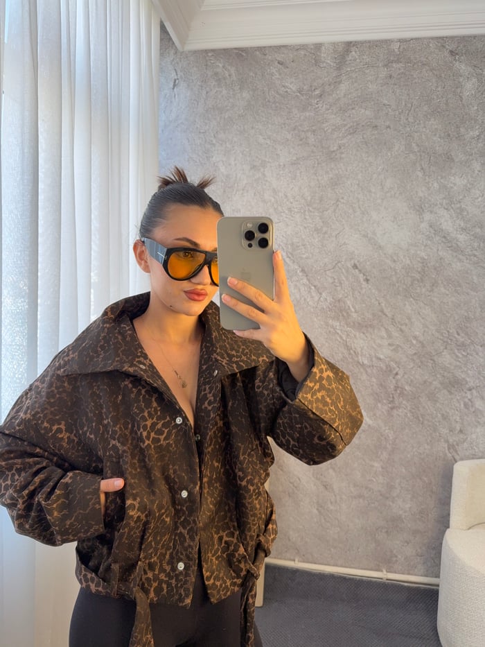 LEOPAR KUŞAKLI GABARDİN CEKET - LF132