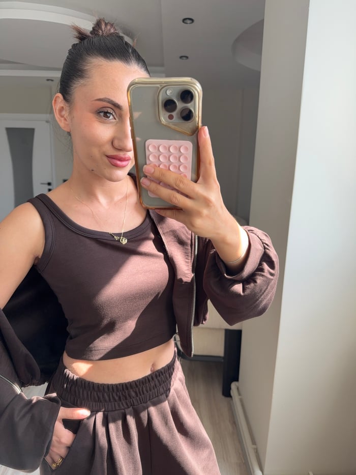MODAL KUMAŞ KAPÜŞONLU CROP 3'LÜ TAKIM - LF097