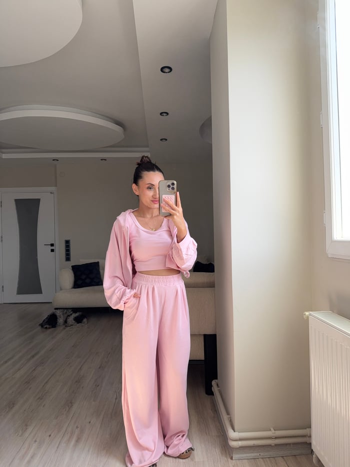 MODAL KUMAŞ KAPÜŞONLU CROP 3'LÜ TAKIM - LF096