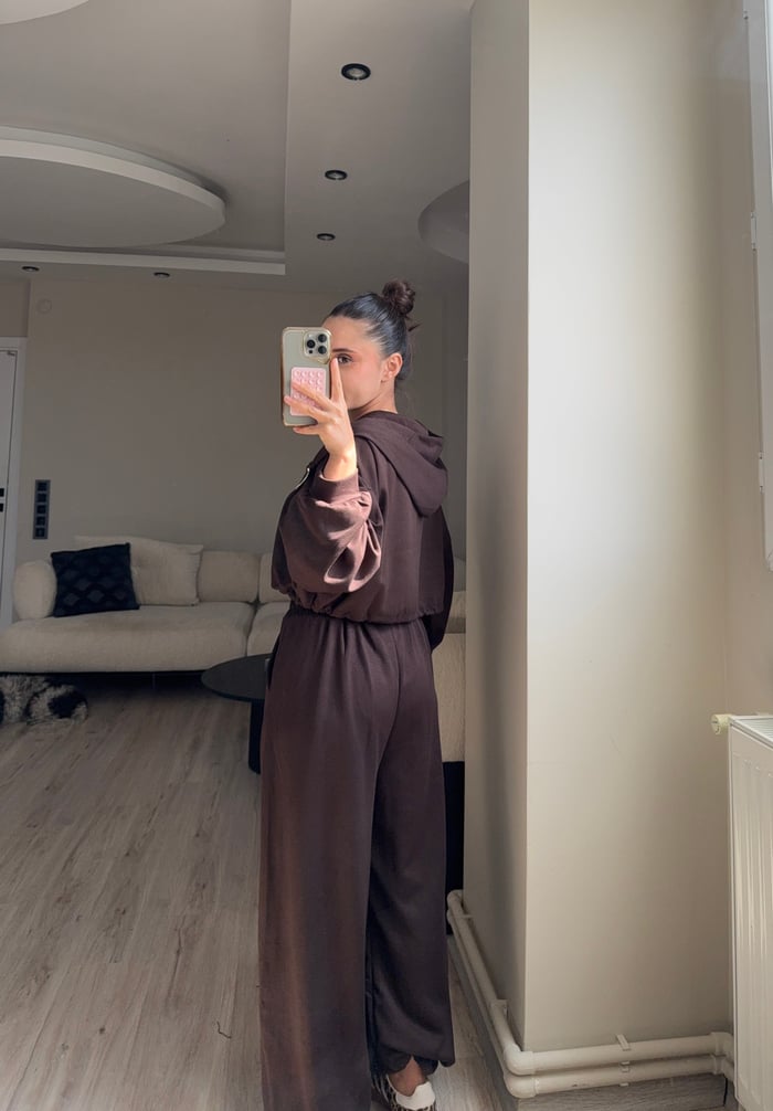 MODAL KUMAŞ KAPÜŞONLU CROP 3'LÜ TAKIM - LF097
