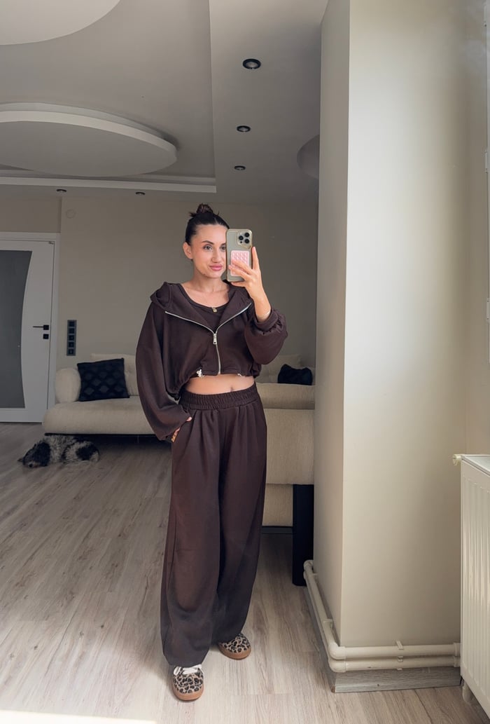 MODAL KUMAŞ KAPÜŞONLU CROP 3'LÜ TAKIM - LF097