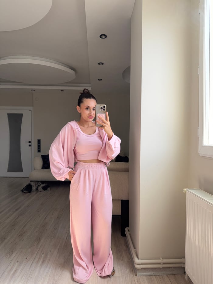MODAL KUMAŞ KAPÜŞONLU CROP 3'LÜ TAKIM - LF096