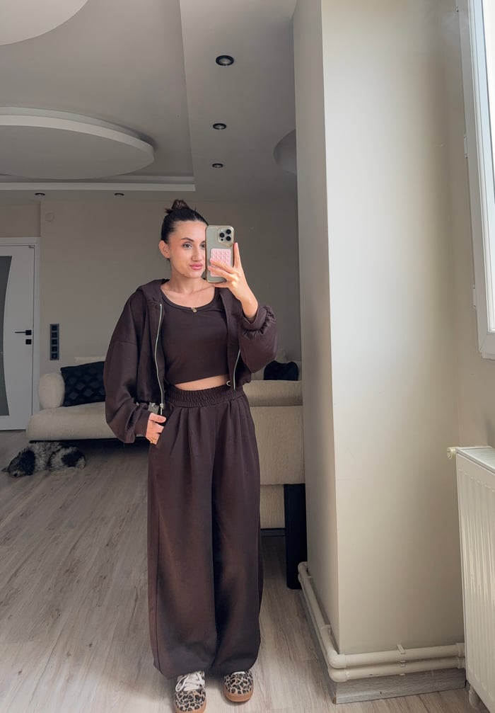 MODAL KUMAŞ KAPÜŞONLU CROP 3'LÜ TAKIM - LF097