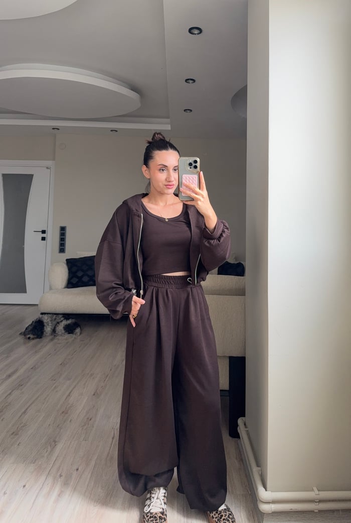 MODAL KUMAŞ KAPÜŞONLU CROP 3'LÜ TAKIM - LF097