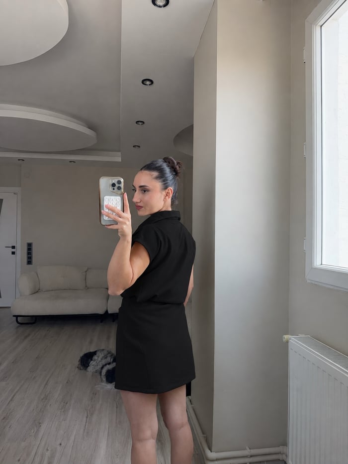 ÖN SiPARİŞ-FERMUARLI MODAL KUMAŞ BLUZ ŞORT ETEK TAKIM - LF082