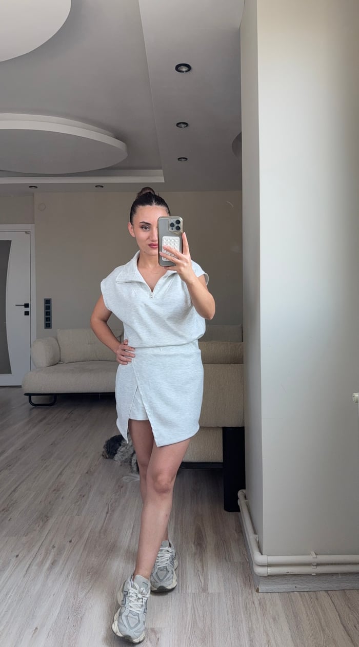 ÖN SiPARİŞ-FERMUARLI MODAL KUMAŞ BLUZ ŞORT ETEK TAKIM - LF083