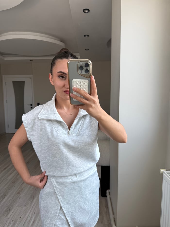 ÖN SiPARİŞ-FERMUARLI MODAL KUMAŞ BLUZ ŞORT ETEK TAKIM - LF083
