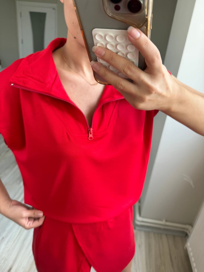 ÖN SİPARİŞ- FERMUARLI MODAL KUMAŞ BLUZ ŞORT ETEK TAKIM - LF081