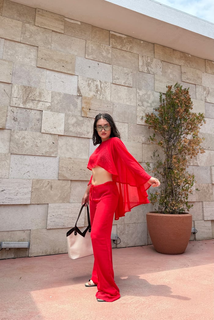 ŞİFON PELERİN BLUZ PANTOLON TAKIM - LF048