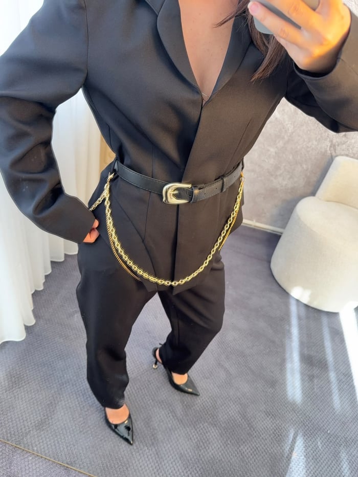 ZİNCİR KEMER DETAYLI BLAZER CEKET PANTOLON TAKIM - LF129