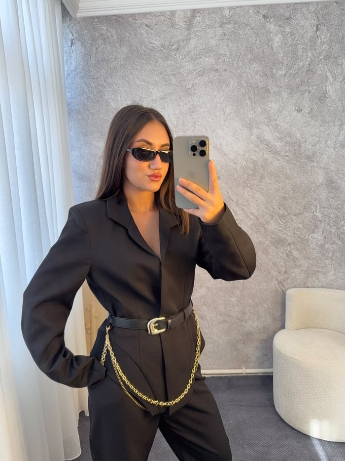 ZİNCİR KEMER DETAYLI BLAZER CEKET PANTOLON TAKIM - LF129