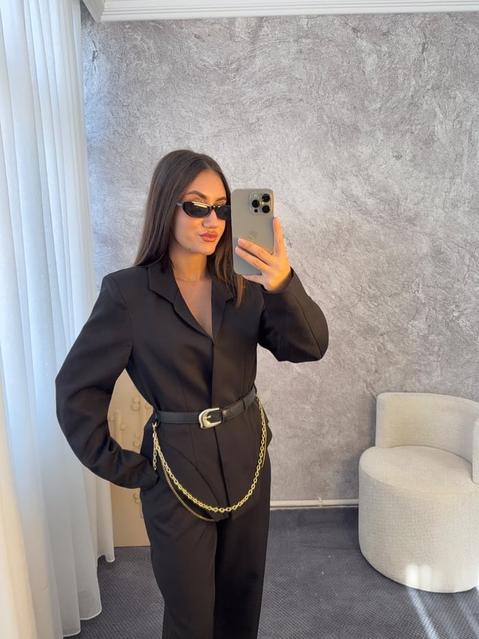 ZİNCİR KEMER DETAYLI BLAZER CEKET PANTOLON TAKIM - LF129