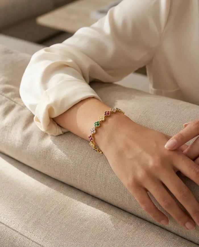 14K Renkli Taşlı Cleef Model Bileklik 