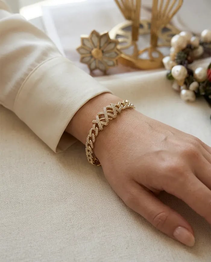 VIP 14K X Detaylı Taşlı Zincir Bileklik
