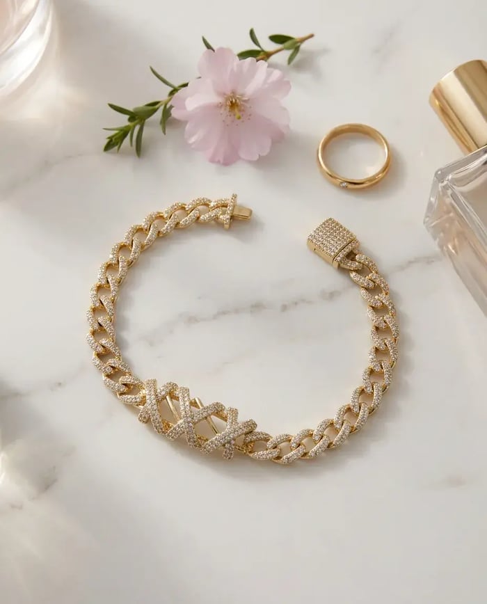 VIP 14K X Detaylı Taşlı Zincir Bileklik