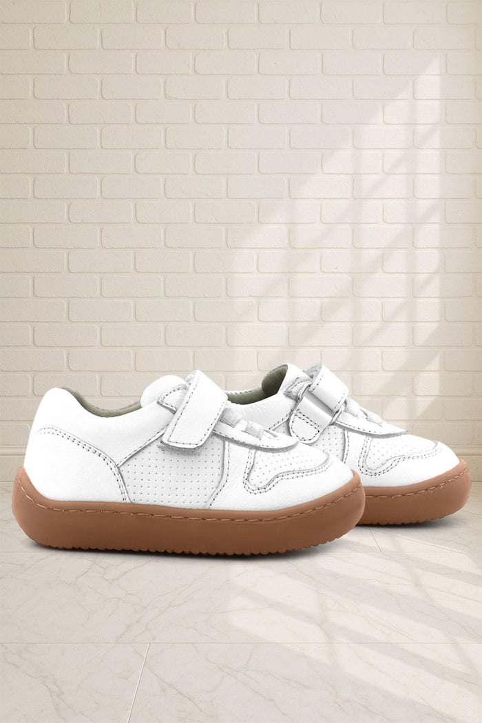 Rakerplus Bob Hakiki Deri Beyaz Barefoot Cırtlı Lastikli Bebek Sneaker Ayakkabı