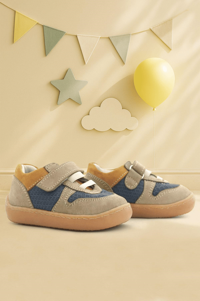 Rakerplus Bob Hakiki Deri Kum Rengi Barefoot Cırtlı Lastikli Bebek Sneaker Ayakkabı
