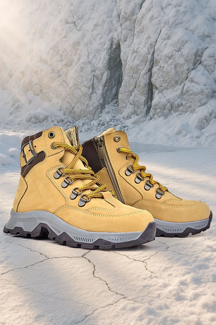 Rakerplus Hakiki Deri Taba Bağcıklı Fermuarlı Trekking Çocuk Bot