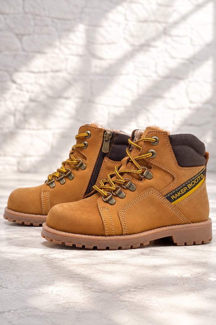 Rakerplus Hakiki Deri Sarı Bağcıklı Kürklü Postal